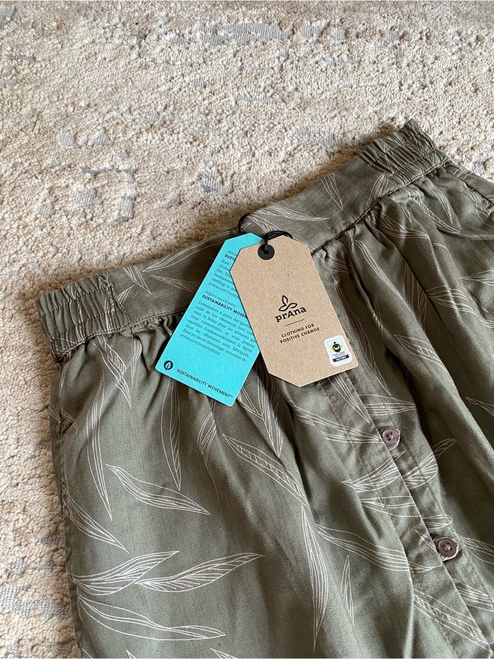 prAna Swift Lake Midi Skirt Rye Green Leaves Tencel Flowy Elasticated Waist: XS - Picture 4 of 10